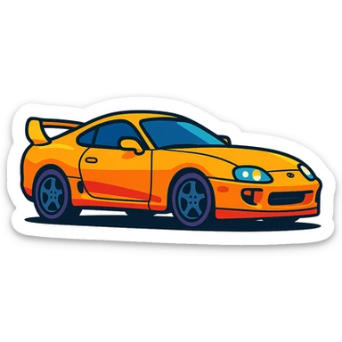 Toyota Supra MK4 side profile, bold colorful toon style, sleek curves, large rear wing sticker