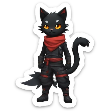 Edgy Shy Anthro Ninja boyish cool pretty dark black Litten-Pokémon-cat-fursona-animal techwear sticker