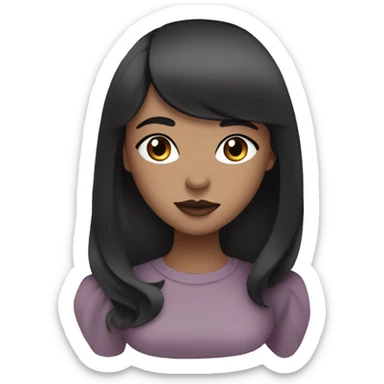 Pretty girl with long black hair and brown eyes wearing mauve lipstick sticker