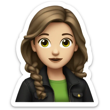 girl in a black jacket, brown hair, green eyes  sticker