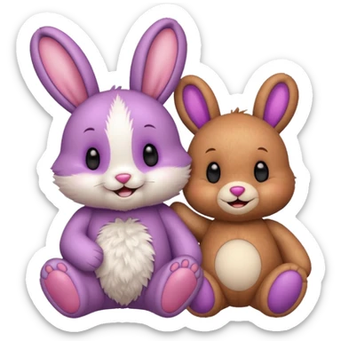 Cute bunny and teddy with colourful magical background  sticker