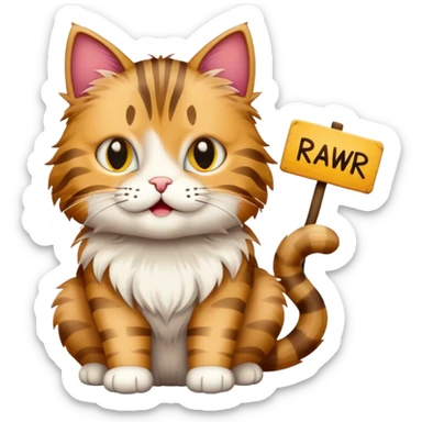 Cat with sign that says rawr sticker