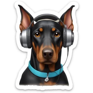 Doberman with headphones muzzle sticker