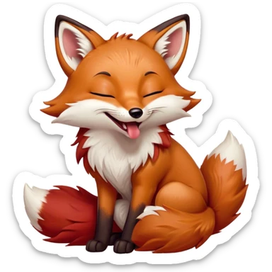 Cinematic Cute Yawning Fox Portrait Emoji, Head tilted slightly with a dramatic, wide-open yawn, showcasing a soft, velvety red Fur with subtle white accents, floppy ears slightly drooping, round amber eyes barely open in drowsy contentment, Simplified yet irresistibly adorable features, highly detailed, glowing with a soft, cozy glow, high shine, relaxed yet expressive, stylized with a touch of natural whimsy, bright and endearing, soft glowing outline, capturing the essence of a sleepy yet affectionate fox, so drowsy it feels like it could stretch right out of the screen and curl up for a nap! sticker