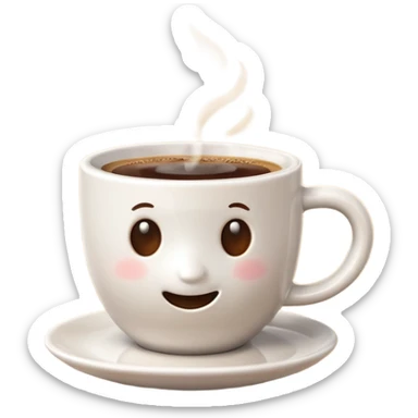 A 3D cartoon coffee cup filled with hot coffee, no saucer underneath, light steam rising, smooth glossy ceramic texture, warm natural lighting, Memoji-style rendering with soft shadows. sticker