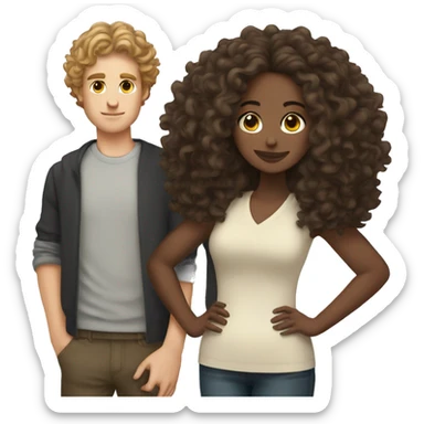 white boyfriend with curly hair and brunette girl sticker