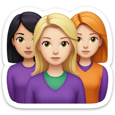 Black hair lady whit a blonde hair lady and a ginger hair lady wearing purple, green and orange clothes sticker