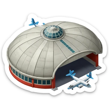 USSR military airplane rounded roof hangar isometry view sticker