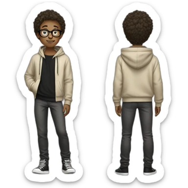 15-year-old dutch boy with black glasses, beige hoodie and black pants sticker