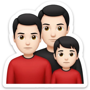 make a father and a son. both with straight black hair. both have white skin. they have to be wearing black and red clothes. there are only two people. sticker