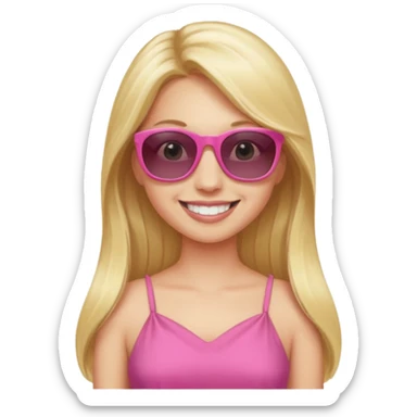 dior women with long blonde hair wear sun glasses, pink dress sticker