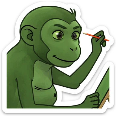 Monkey with human girl look is painting monkey on the wall sticker