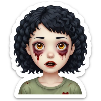 Faça uma garota zumbi, com cabelos cacheados & uma franja. sticker