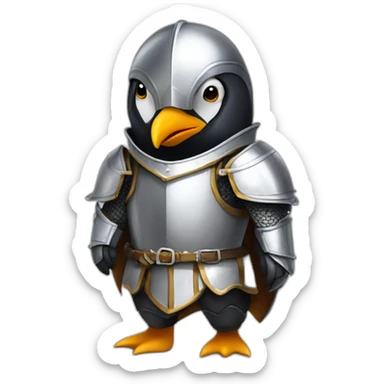 penguin in full suit of knights armor sticker