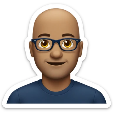brazilian guy, 40 years old, bald, using glasses and navy blue shirt sticker