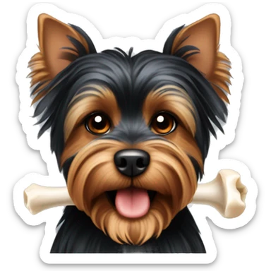 cute black and red yorkshire terrier with a bone in his teeth sticker