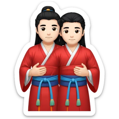 two muscled guys hugging in hanfu clothes, long hair sticker