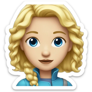 Girl with blond hair and blue eye take red vial sticker