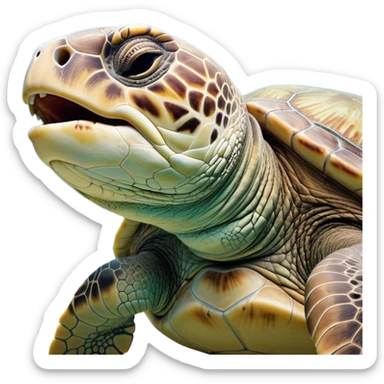 Cinematic Realistic Cute Yawning Sea Turtle Portrait Emoji, Head tilted slightly with a dramatic, wide-open yawn, showcasing a soft, textured shell and a tender, aged face with half-closed, drowsy eyes, rendered with natural shadows and delicate detail; high shine, relaxed yet expressive, styled with a dash of oceanic charm, soft glowing outline, capturing the essence of a sleepy yet affectionate sea turtle that appears ready to stretch out and drift into a peaceful nap! sticker