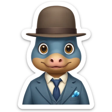 cute blue platypus with a detective hat and monocle on his eye, no  hands, looks like a platypus but blue, the hat and suit are not blue sticker