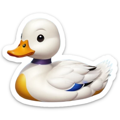 A 3D cartoon duck floating on a calm pond, soft ripples, rounded features, vibrant colors, cute and happy face, Memoji-style lighting. sticker