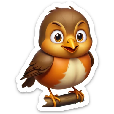 Cinematic Comical Robin Portrait Emoji, Head tilted dramatically with an exaggeratedly shocked expression, featuring a petite, vibrant form with wide, comically expressive eyes full of playful disbelief and a subtly animated beak, Simplified yet hilariously expressive features, highly detailed, glowing with a slightly sassy glow, high shine, dramatic yet playful, stylized with an air of cheeky woodland mischief, soft glowing outline, capturing the essence of a meme-worthy robin that looks ready to side-eye its way into viral fame! sticker