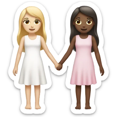 Two girls holding hands, white skin sticker