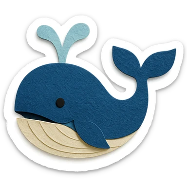 paper craft icon of Moby Dick whale, layered paper effect sticker