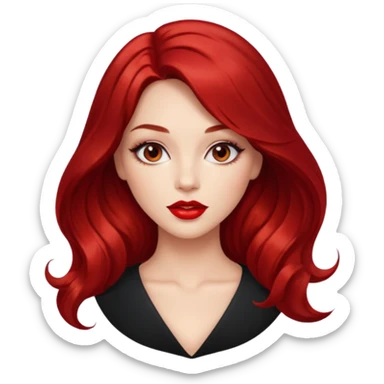 Draw a young glamorous woman with LONG cherry cola hair in a centre hair part styled slightly wavy sticker