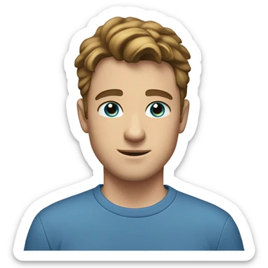 A 21 year old, white man, with short brown hair, with none facial hair,   with blue eyes wearing a t-shirt. sticker