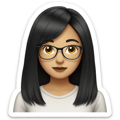 asian girl long black hair with glasses and curtain bangs with a laptop sticker