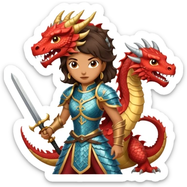a fierce Latina in armor sword fighting a dragon sticker
