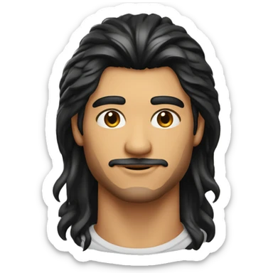 persona hombre, de piel morena clara, con corte de pelo mullet corto y buzo negro  sticker