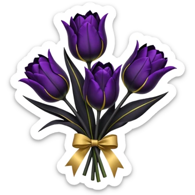 goth tulip bouquet with black tulips, dark mist and gold ribbon sticker