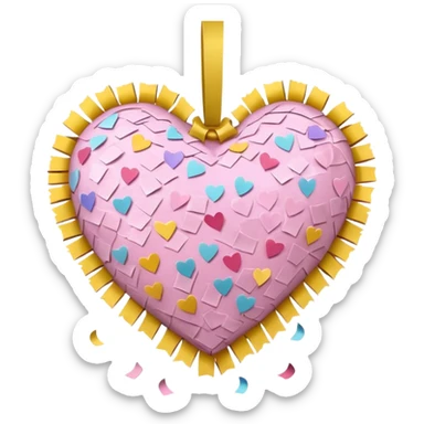 The heart is a pinata with confetti in soft pink, beige and yellow pastel light sticker