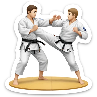 Two judo practitioners in traditional gi, one executing a powerful throw while the other is countering with a defensive move. The background features a judo mat and a focused dojo atmosphere. Transparent background highlights the precision and technique of judo. sticker