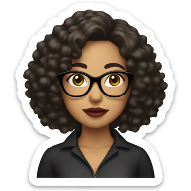 Latina woman with short, curly hair, big lips and black glasses sticker
