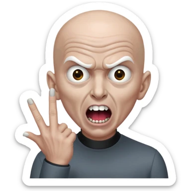 Rick Astley with bald grey head possessed by a demon because there is fingers in front of his face and he has no pupils and his body and clothes are gray too and he has his mouth open and he only has 2 teeth and that is his middle lower teeth and the background is pitch black sticker