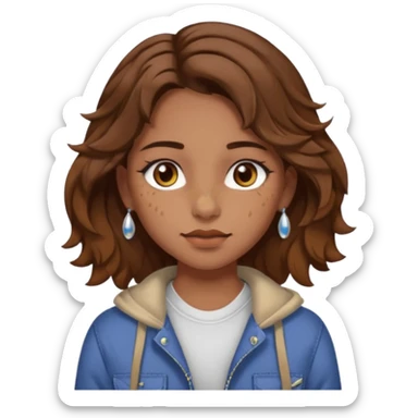 girl with wavy hair, almond shaped eyes, birthmark near her eye, tan, with lots of swag, cool, piercings  sticker