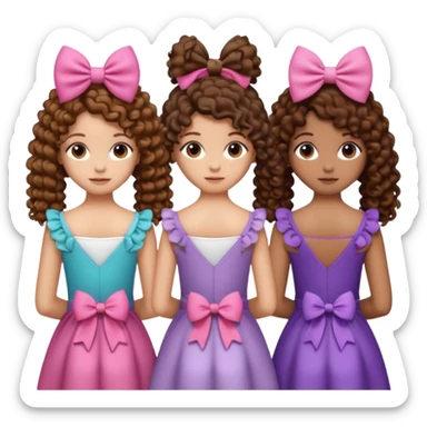 5 besties side by side from behind 2 girls with curly hair and the rest straight hair with bows in their hair sticker
