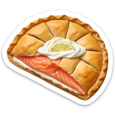 Karelian pasty with cream on top finnish with cream on top and salmon and lemon sticker