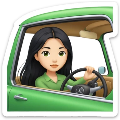 Long hair asian girl driving on her way in a green car  sticker
