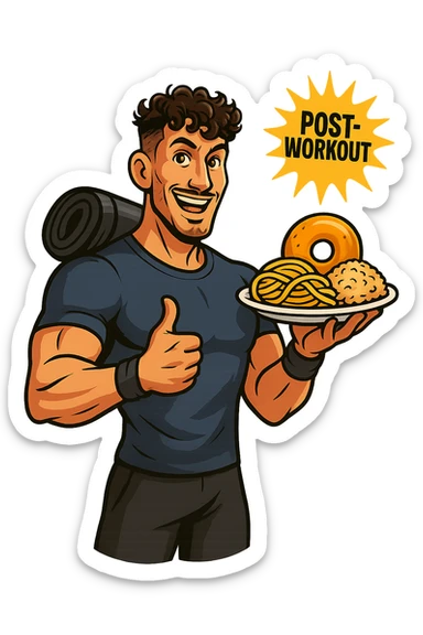Uomo che sfrutta un timing di nutrienti per mangiare più carbo post workout sticker