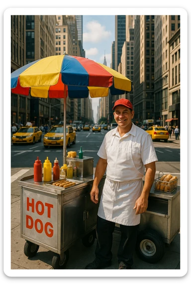 hotdog seller in New York with cart sticker