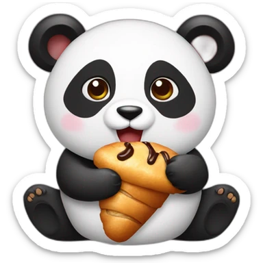 Panda eating chocolate croissant  sticker