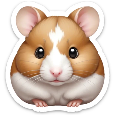 Cinematic Noble Brown and White Banded Hamster Portrait Emoji, Poised and regal, with a tiny, compact build and a uniquely patterned fur of warm brown and crisp white bands, deep-set soulful dark eyes, Simplified yet sharp and sophisticated features, highly detailed, glowing with a soft, dignified glow, high shine, intelligent and charming, stylized with an air of distinctive elegance, focused and attentive, soft glowing outline, capturing the essence of a watchful and confident rodent, so majestic it feels as though it could scurry out of the screen with effortless authority! sticker