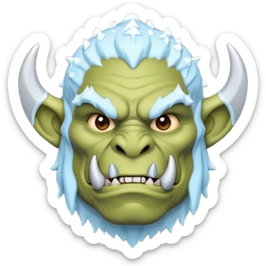 Fantasy orc emoji portrait, tusks lightly covered with ice and snow, winter predator look, strong silhouette, clean minimal emoji design, male/female variant
 sticker