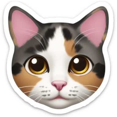 calico cat face with a pink nose and a white chin sticker