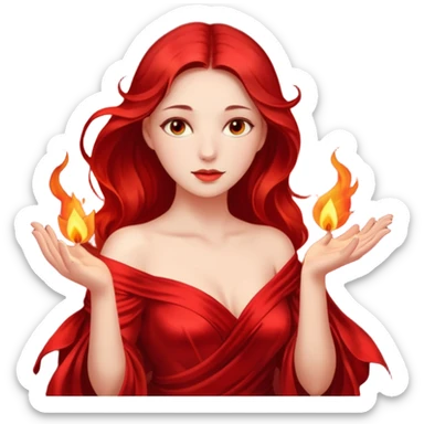 Woman slowly letting red silk fall from her shoulders, firelight flicker sticker
