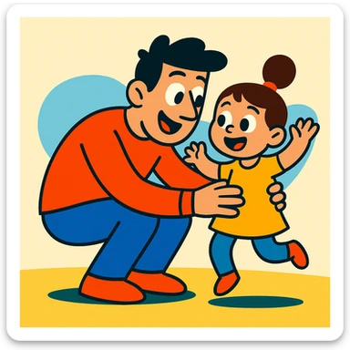 cartoon style small family, single parent and one child, playful, minimal background sticker